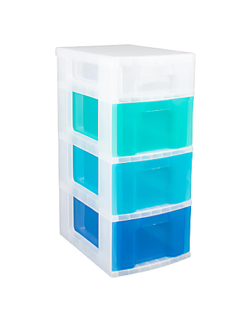 Really Useful Box® Plastic 4-Drawer Storage Tower, 26 1/2" x 11 3/4" x 16 1/2", Clear/Blue
