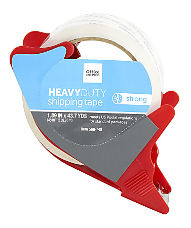 Office Depot® Brand Heavy Duty Shipping Packing Tape With Dispenser, 1.89" x 43.7 Yd., Crystal Clear