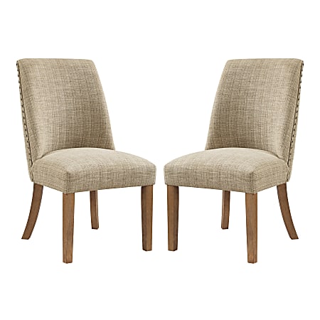 Office Star Evelina Fabric/Wood Dining Chairs, 37-3/4”H x 21”W x 26”D, Linen, Pack Of 2 Chairs