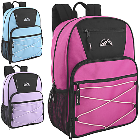 Mountain Edge Multi-Pocket Bungee Cord Sport Backpacks, Pink/Purple/Blue, Total Qty 24