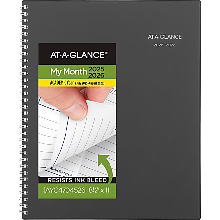 AT-A-GLANCE® DayMinder® Academic 2025-2026 Monthly Planner, Charcoal, Large, 8 1/2" x 11"