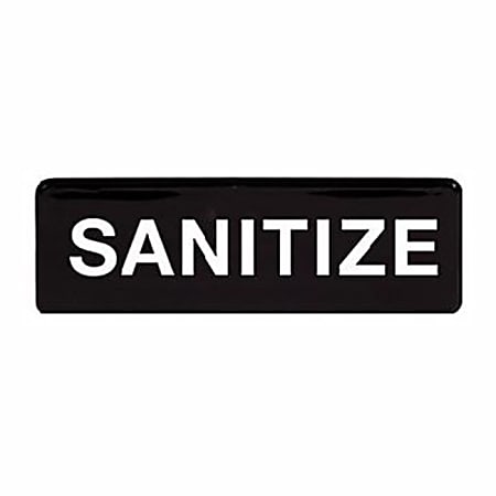 Winco Sanitize Sign, 9" x 3", Black/White