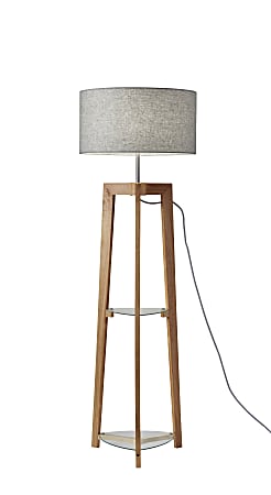 Adesso® Henderson Shelf Floor Lamp, 60"H, Light Gray Shade/Natural Ash Base