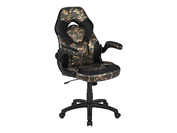 Flash Furniture X10 Ergonomic LeatherSoft Faux Leather High Back Racing Gaming Chair With Flip Up Arms CamouflageBlack Office Depot