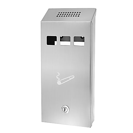 Alpine Rectangular Steel Wall-Mounted Cigarette Disposal Tower, 12-1/4"H x 5-1/2"W x 2-5/16"D, Stainless Steel