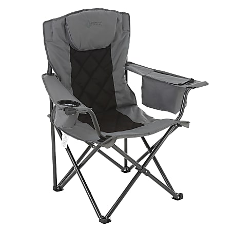 Arrowhead Outdoor™ Portable Canvas Folding Outdoor Furniture Camping Quad Chair With 6-Can Armrest Cooler, Granite Gray/Black