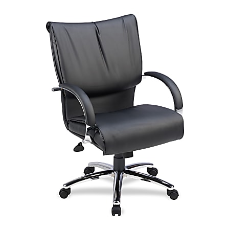 Lorell™ Leather Mid-Back Dacron Filled Cushion Chair, 42 1/2"H x 27"W x 27"D, Chrome Frame, Black Leather