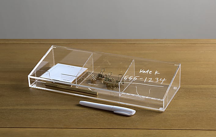 Russell & Hazel Acrylic Dry-Erase Desktop Organizer, 2-1/2”H x 14”W x 5”D, Clear