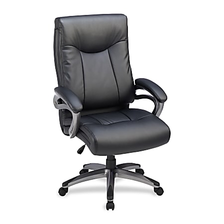 Lorell® Ergonomic Bonded Leather High-Back Chair, Black/Gun Metal