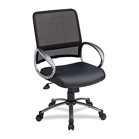 Lorell® Mid-Back Bonded Leather/Mesh Task Chair, Black/Silver