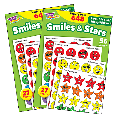 Trend Stinky Stickers, Smiles & Stars, 648 Stickers Per Pack, Set Of 2 Packs