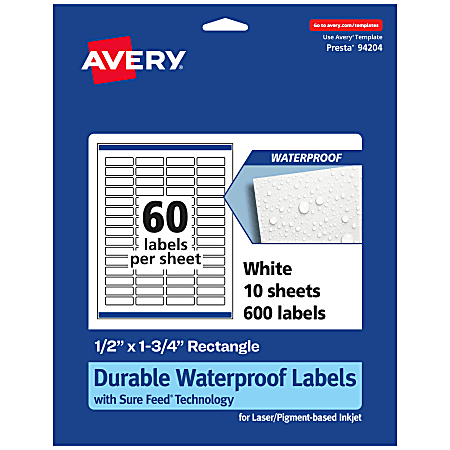 Avery® Waterproof Permanent Labels With Sure Feed®, 94204-WMF10,