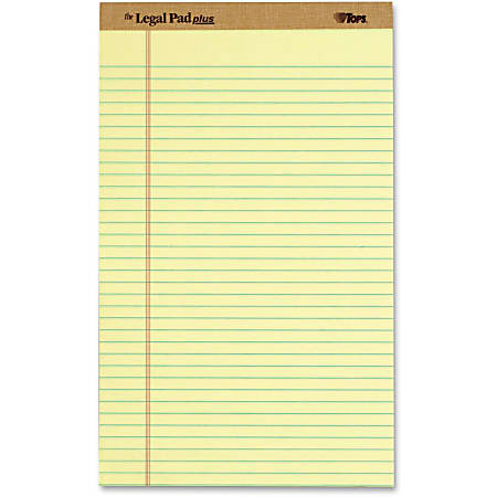 Tops The Legal Pad 71572 Notepad - 50 Sheets - 8 1/2" x 14" - Canary Paper - Perforated - 1Dozen
