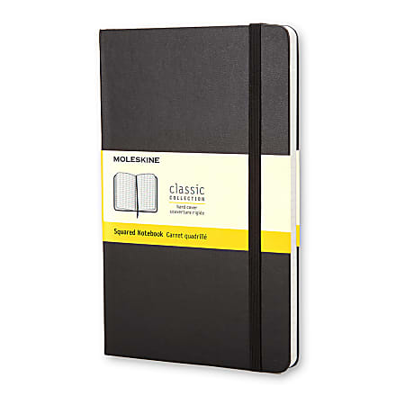 Moleskine Classic Hard Cover Notebook, 5" x 8-1/4", Squared, 240 Pages, Black