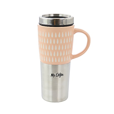 Mr. Coffee Travertine Travel Mug With Lid, 16 Oz, Light Pink