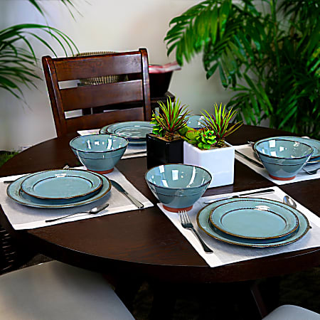 Gibson Elite Terranea 12 Piece Dinnerware Set Teal Office Depot
