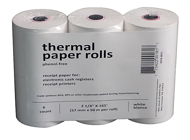 Domtar Thermal Receipt Paper Rolls, 2-1/4" x 165', White, Total Qty 6