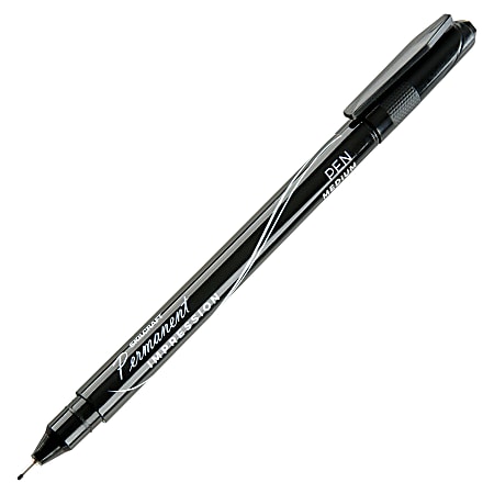 SKILCRAFT® Permanent Impression Pens, Medium Point, 1.15 mm, Black Barrel, Black Ink, Pack Of 12