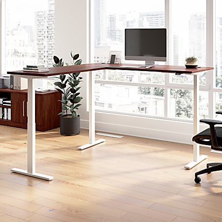 Bush Business Furniture Move 60 Series 72"W Height Adjustable L Shaped Standing Desk, Hansen Cherry/White Powder Coat, Standard Delivery