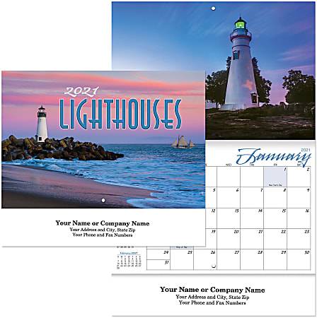 Lighthouses Stitched Wall Calendar Office Depot