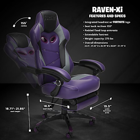 Respawn Fortnite RAVEN Xi Gaming Chair PurpleGrayBlack Office Depot