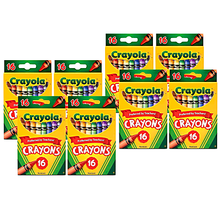Crayola Crayons, Regular Size, Assorted Colors, 16 Crayons Per Box, Set Of 8 Boxes
