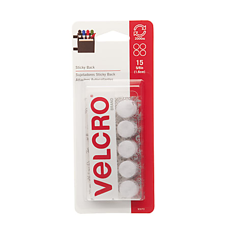 VELCRO® Brand STICKY BACK® Fasteners, 5/8", Coin, White,