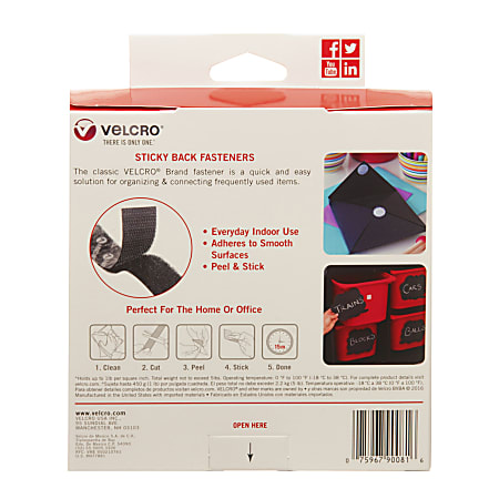 VELCRO Brand STICKY BACK Fasteners 34 x 15 Black - Office Depot