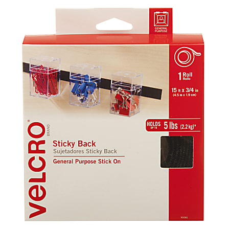 VELCRO Sticky Back Fasteners 16.67 yd Length x 0.75 Width 1 Roll Black -  Office Depot