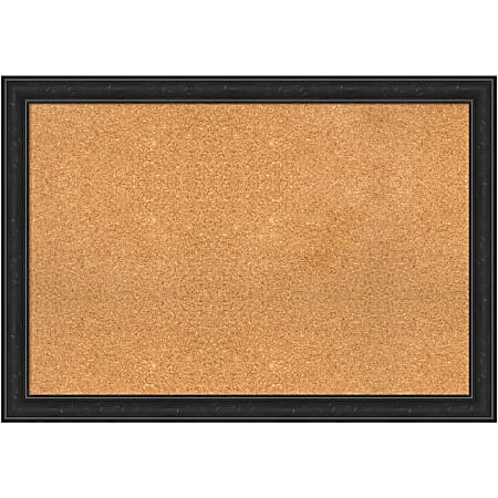 Amanti Art Cork Bulletin Board, 40" x 28", Natural, Shipwreck Black Polystyrene Frame