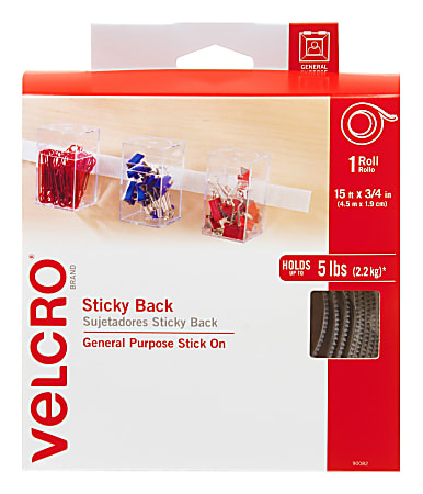 VELCRO® Brand STICKY BACK® Fasteners, 3/4" x 15', White