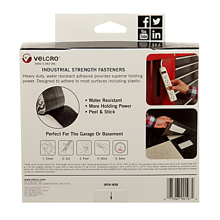 Velcro Fastener Industrial-Strength Tape 2 Wx49'Lx1/4 H Black