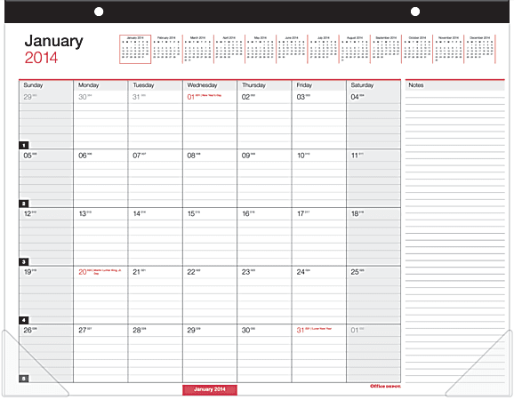 Office Depot® Brand Large Desk Pad Calendar, 22" x 17", 30% Recycled, January-December 2014