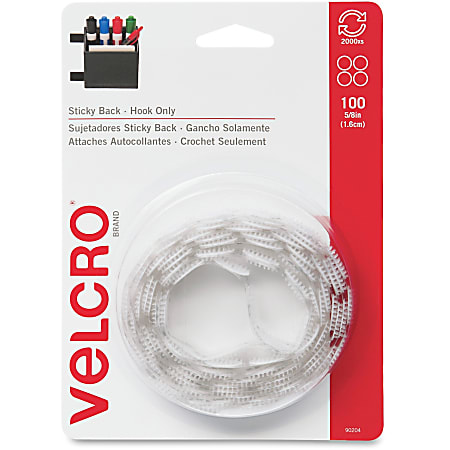 Velcro Brand Sticky Back Round Coin Fasteners - 100 / Pack - White