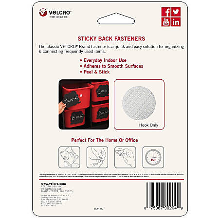VELCRO Brand Sticky Back Round Fastener Tape Hook Only 58 Diameter