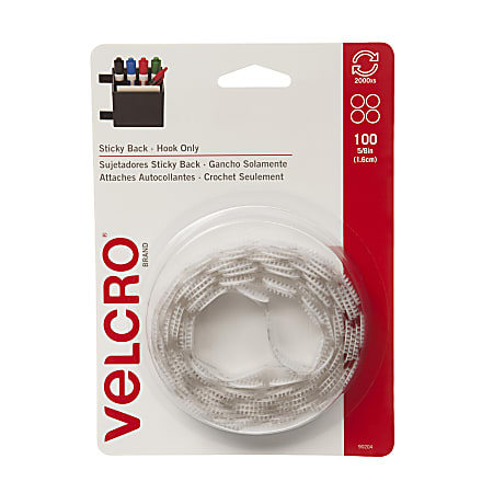 VELCRO® Brand Sticky Back Round Fastener Tape, Hook Only, 5/8 Diameter,  White, Pack Of 100