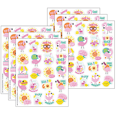 Eureka Scented Stickers, Medium, Flamingo Strawberry Lemonade, 80 Stickers Per Pack, Bundle Of 6 Packs