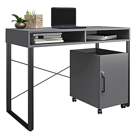 Brenton Studio® Bexler 42”W Desk with Mobile Cart, Gray/Black
