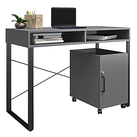 Realspace Bexler 42 W Computer Desk With Mobile Cart GrayBlack - Office  Depot