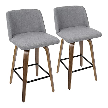 LumiSource Toriano Counter Stools, Gray/Walnut, Set Of 2 Stools