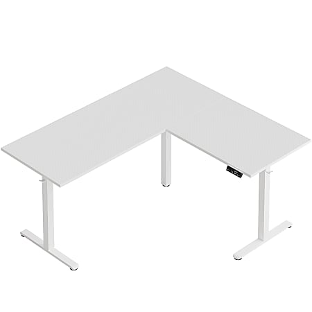 Bestier 63"W Electric Adjustable-Height L-Shaped Standing Desk, White