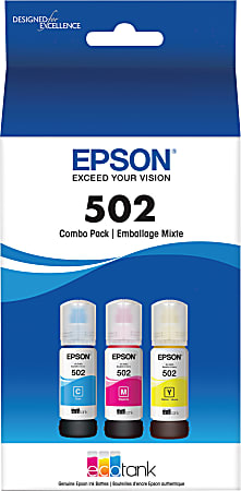 Epson® 502 EcoTank® Cyan, Magenta, Yellow Ink Bottles,