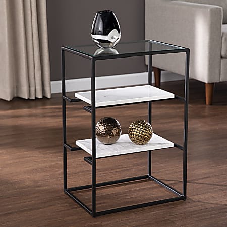 SEI Furniture Paignton Glass-Top Rectangle End Table with Storage, 23-1/2”H x 15-3/4”W x 11-3/4”D, Black/Clear