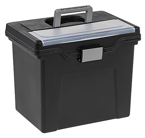 Office Depot® Brand Mobile File Box, Large, Letter Size, 11 5/8"H x 13 3/8"W x 10"D, Black/Silver