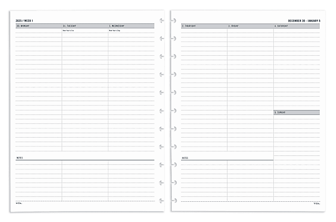 2025 TUL® Discbound Weekly Planner Refill Pages, Letter Size, January To December, TULLTFLRUTIMRY25