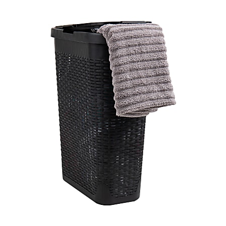 Mind Reader 40L Slim Laundry Hamper Clothes Basket with Lid, 23-1/2"H x 10-52/5"W x 18"D, Black