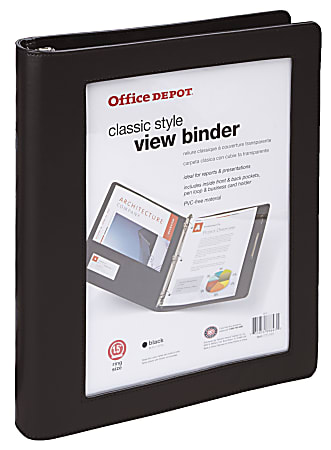 Office Depot® Brand Classic-Style View 3-Ring Binder, 1 1/2" Round Rings, Black