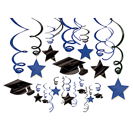 Amscan School Colors Hanging Foil Swirl Graduation Decorations Kit, Bright Royal Blue, Pack Of 30 Pieces