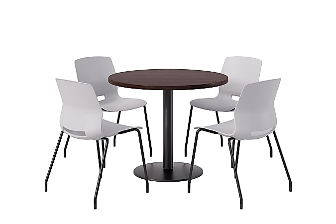 KFI Studios Midtown Pedestal Round  Table Set With Armless Chairs, 31-3/4”H x 22”W x 19-3/4”D, Cafelle Top/Black Base/Light Gray Chairs, 840031938923