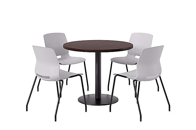 KFI Studios Midtown Pedestal Round Standard Height Table Set With Imme Armless Chairs, 31-3/4”H x 22”W x 19-3/4”D, Cafelle Top/Black Base/Light Gray Chairs